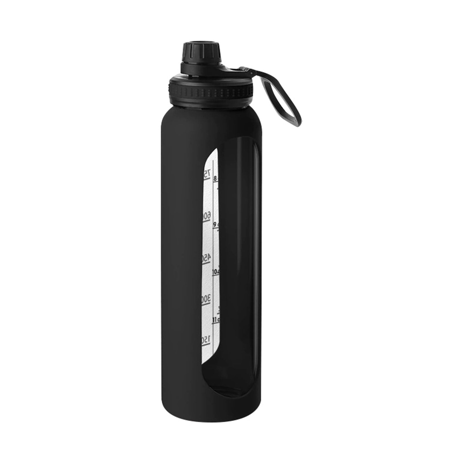 32 oz Glass Water Bottle with Straw and Handle, Sports Motivational Water Flask with Silicone Sleeve, Large Leakproof Water Flask Cup with Time Marker for Travel, Gym