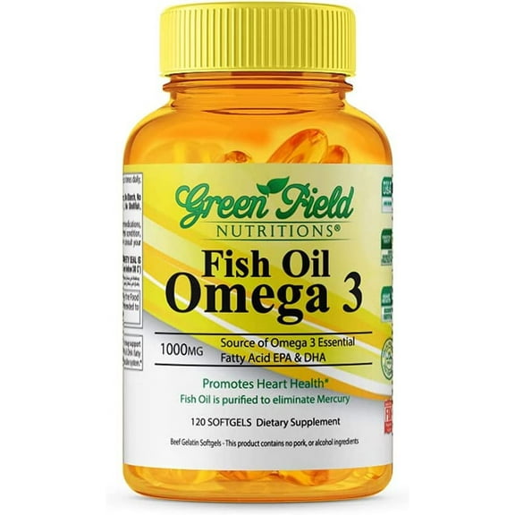 Greenfield Nutritions - Halal Fish Oil 1000mg, 120 Softgels, Omega 3 300mg -180 EPA and 120mg DHA, Halal Vitamins