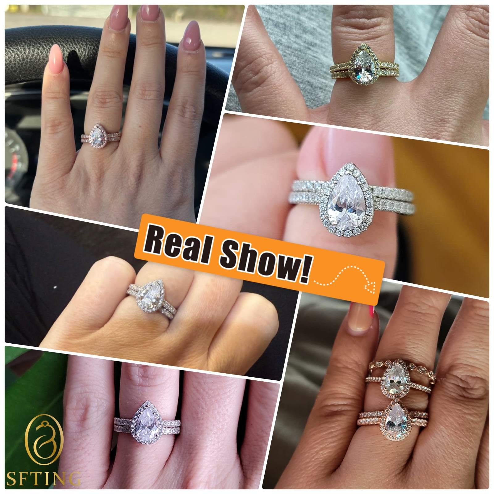 SFTING 925 Sterling Silver Bridal Engagement Wedding Rings Sets for Women Halo Zirconia Size 6