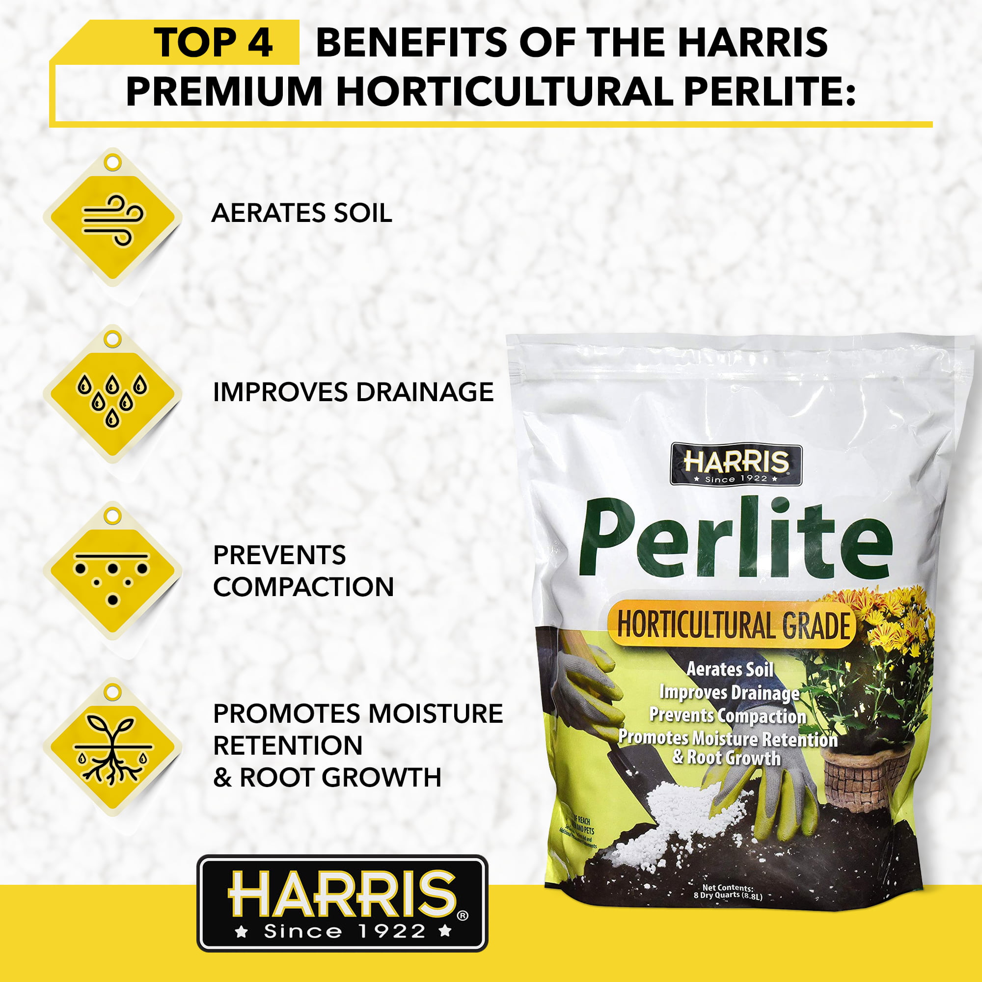 Harris Premium Horticultural Perlite for Plants and Gardening, 8qt to  Promote Root Growth and Soil Health