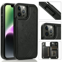 ELEHOLD for iPhone 15 Plus Wallet Case, Flower Embossed Pattern Magnetic Button Card Holders PU Leather Cover Kickstand Function Shockproof Protective Case for iPhone 15 Plus, Black