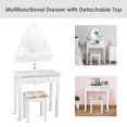 thumbnail image 4 of Gymax Bathroom Wood Vanity Makeup Dressing Table Stool Set White, 4 of 10
