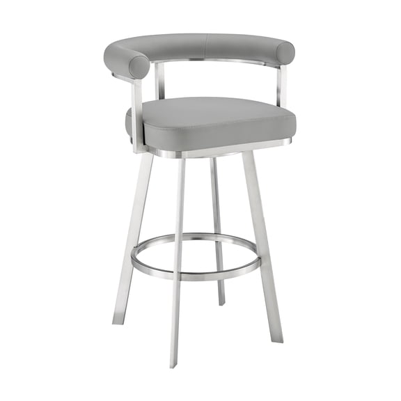 Armen Living Indoor Nolagam Swivel Counter Stool in Brushed Stainless Steel with Black Faux Leather