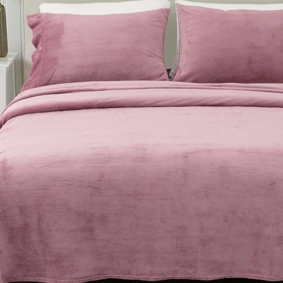 Great Bay Home Solid Velvet Plush Warm and Cozy Fleece Sheet Set (California King, Rose)