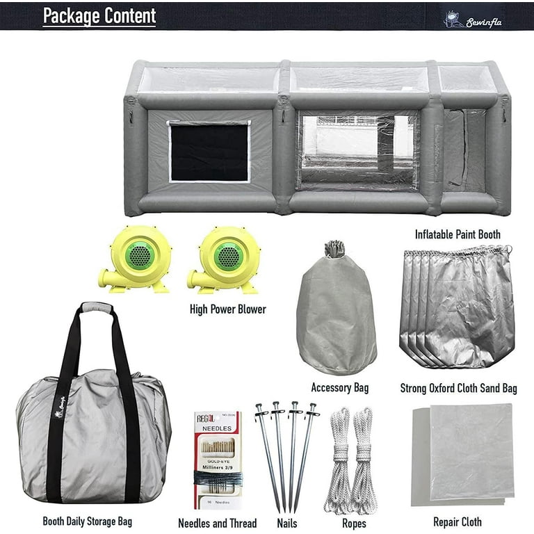  Sewinfla Professional Inflatable Paint Booth 28x15x11Ft with 2  Blowers (950W+950W) & Air Filter System Portable Paint Booth Tent Garage  Inflatable Spray Booth Painting for Cars