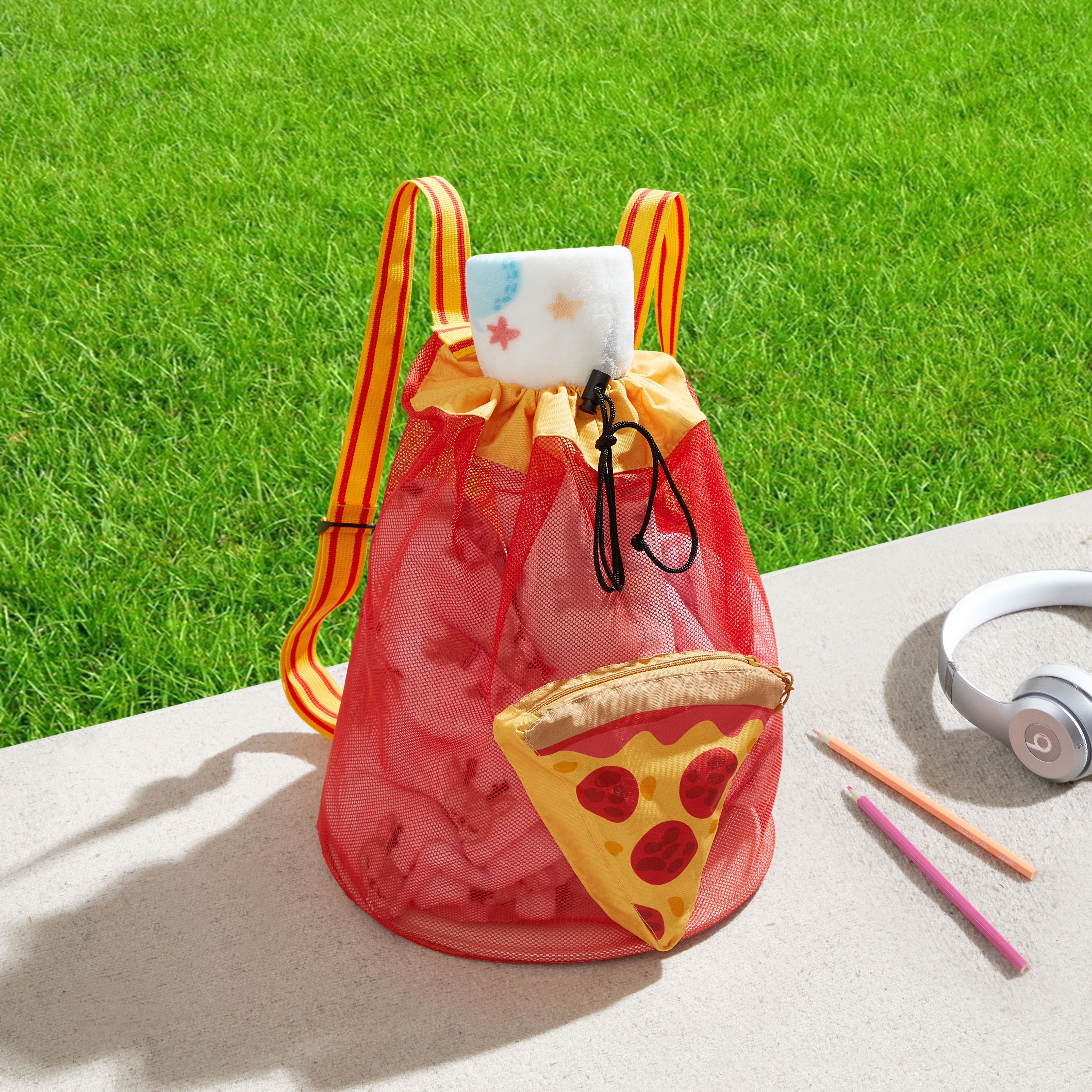 Sunshine Squad Pizza Beach Convertible Mesh Backpack