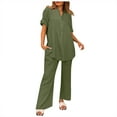 thumbnail image 2 of Idoravan Women Sets Clothing Fashion Women Summer Solid Button Casual Short SLeeve Top+ Pant Set, 2 of 6