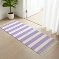 thumbnail image 3 of Purple Striped Hallway Runner Rug 2'x6', Modern Farmhouse Purple White Stripes Washable Entryway Rug with Tassels, Woven Cotton Laundry Room Rugs Long Carpet for Bathroom Sink Foyer Bedroom, 3 of 9