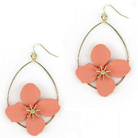 Blue Box Boutique Inc Coral Floral Gold Teardrop Statement Earrings for Women, Teens