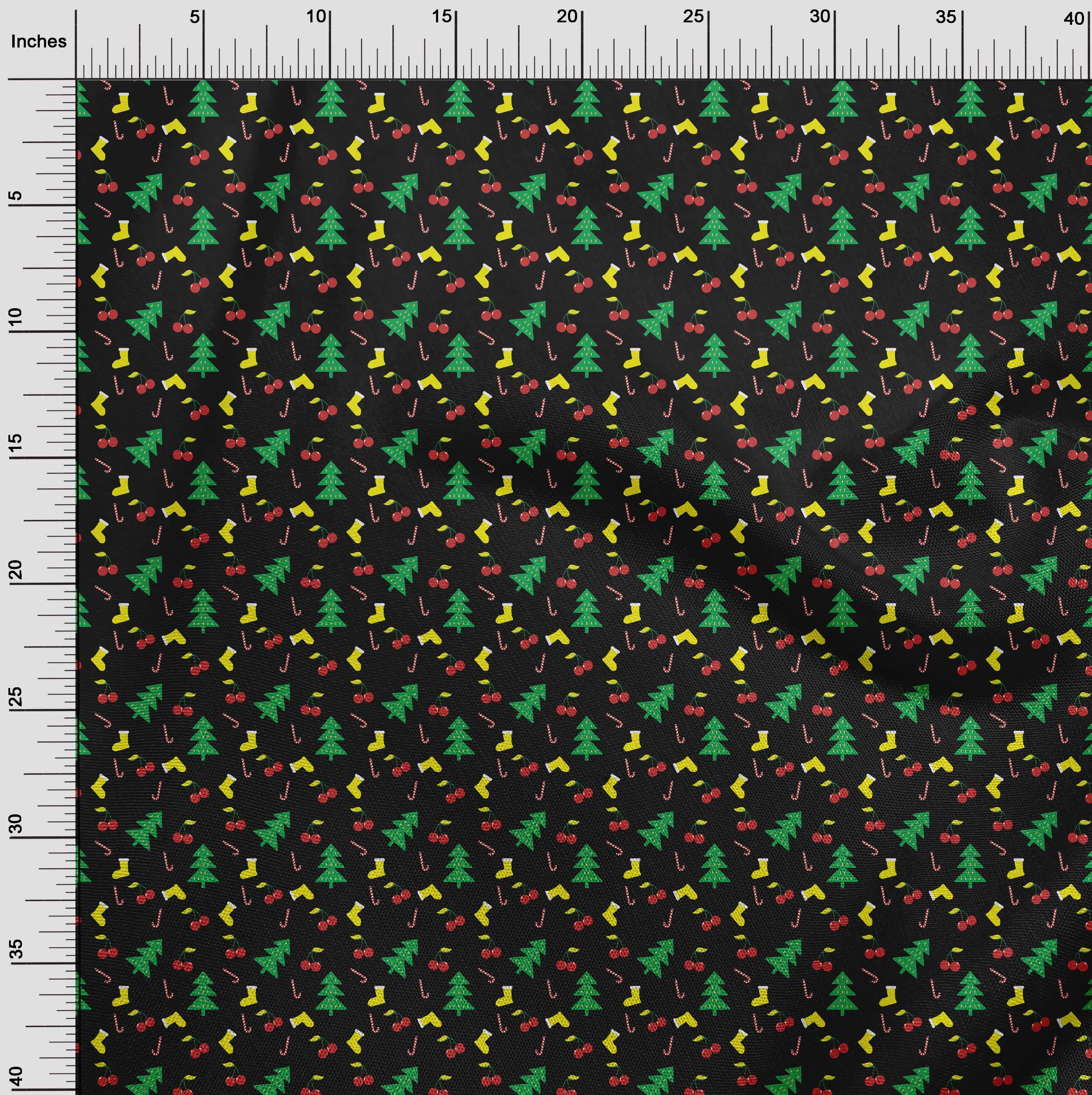 oneOone Georgette Viscose Black Fabric Merry Christmas Quilting Supplies Print Sewing Fabric By The Yard 42 Inch Wide-M3Z
