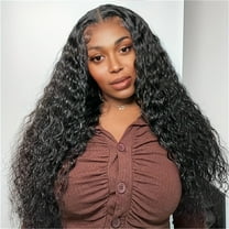 SDJMa 27.5 Inch Deep Wave Lace Front Wigs Human Hair Pre Plucked Pre Cut Lace Front Wigs for Black Women 180% Density Water Wave Wig Human Hair Curly Wig
