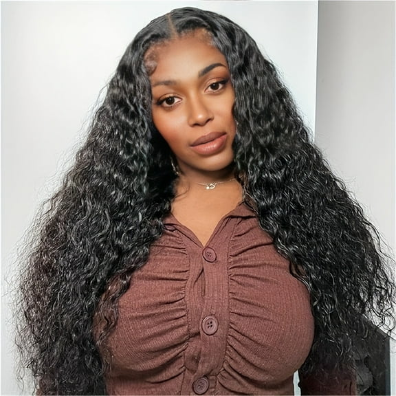 Wadada 27.5 Inch Deep Wave Lace Front Wigs Human Hair Pre Plucked Pre Cut Lace Front Wigs for Black Women 180% Density Water Wave Wig Human Hair Curly Wig