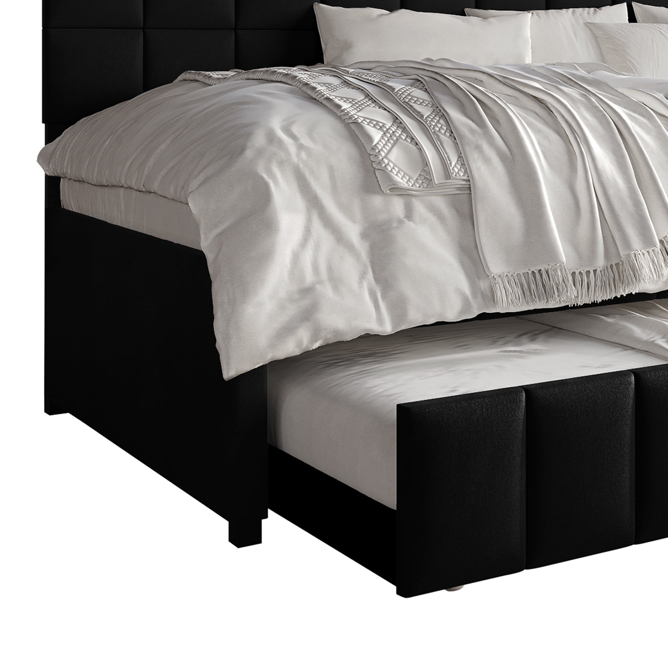 Castle Place Modern Velvet Upholstered Twin Daybed with Trundle, Black