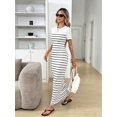 thumbnail image 4 of Womens White Striped Bodycon Dress Short Sleeve Round Neck Midi, 4 of 6