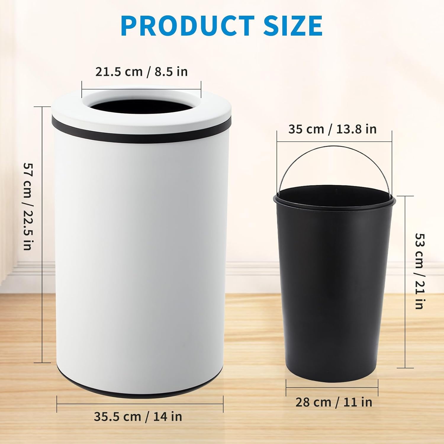 40 Liter / 10.6 Gallon Round Trash Can,Large Stainless Steel Open Top Garbage Can with Removable Inner Bucket for for Kitchen, Office, or Bathroom,White