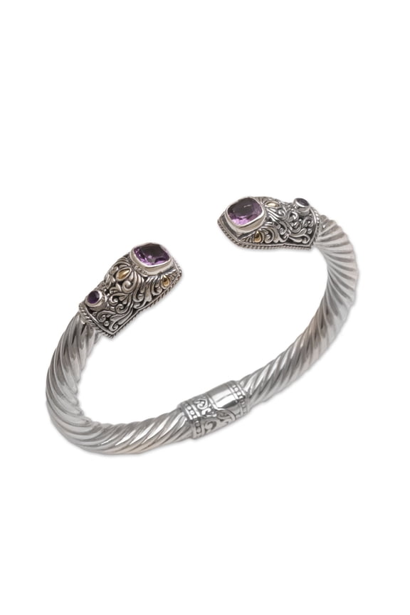 Gold accent amethyst cuff bracelet, 'Barong Crest'