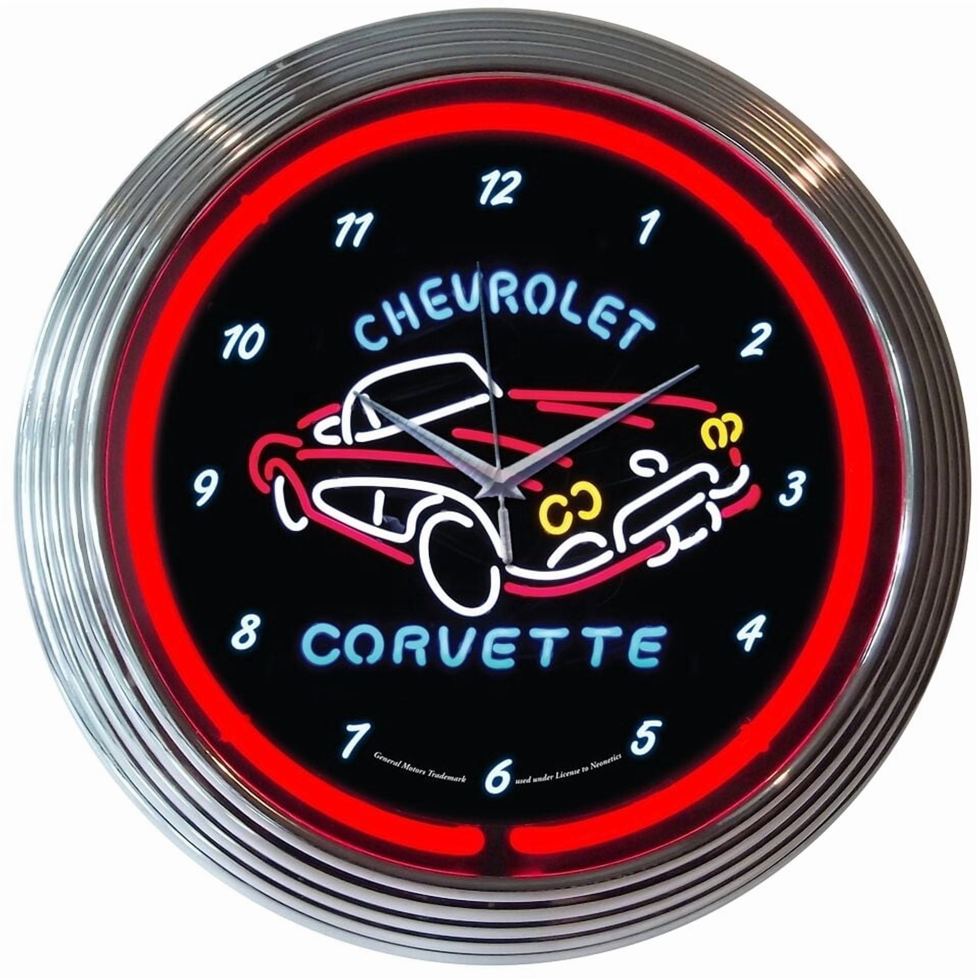 CORVETTE C1 Genuine Neon 15 Wall Clock Glass Face Chrome Finish US Warranty New