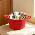 thumbnail image 4 of Storage Basket Woven From Cotton Rope with Beaded Handles, Multi-Use Desktop Bin for Toy and Small Item Organization, Decorative Woven Basket for Nursery, Dorm, Bedroom 7.87" X 7.87" X 4.72", 4 of 6