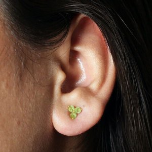 14k Gold Peridot Stud Earrings Three Stone Studs Earrings Dainty Stud Earrings
