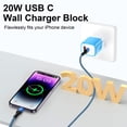 thumbnail image 2 of Compatible for iPhone Charger Block, 20W Dual Port Charger Block with 6FT USB-C to Light-ning Cable, Wall Charger Adapter Type-C Charger USB C Brick Cube Power Base Compatible with iPhone(Blue), 2 of 7