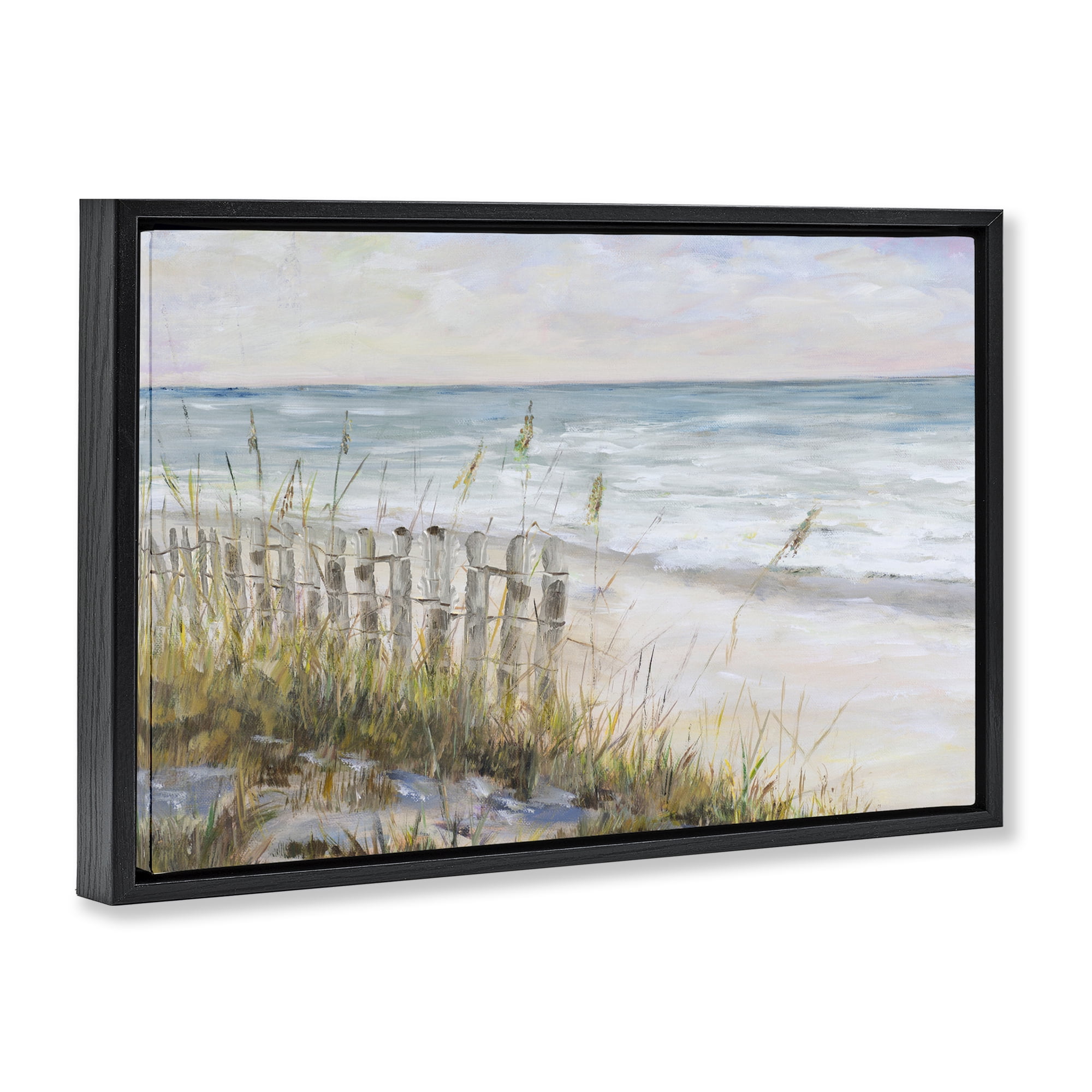 Stupell Industries Beach Tide Pools Landscape Painting Black Floater Framed Canvas Art Print Wall Art, 25 x 17