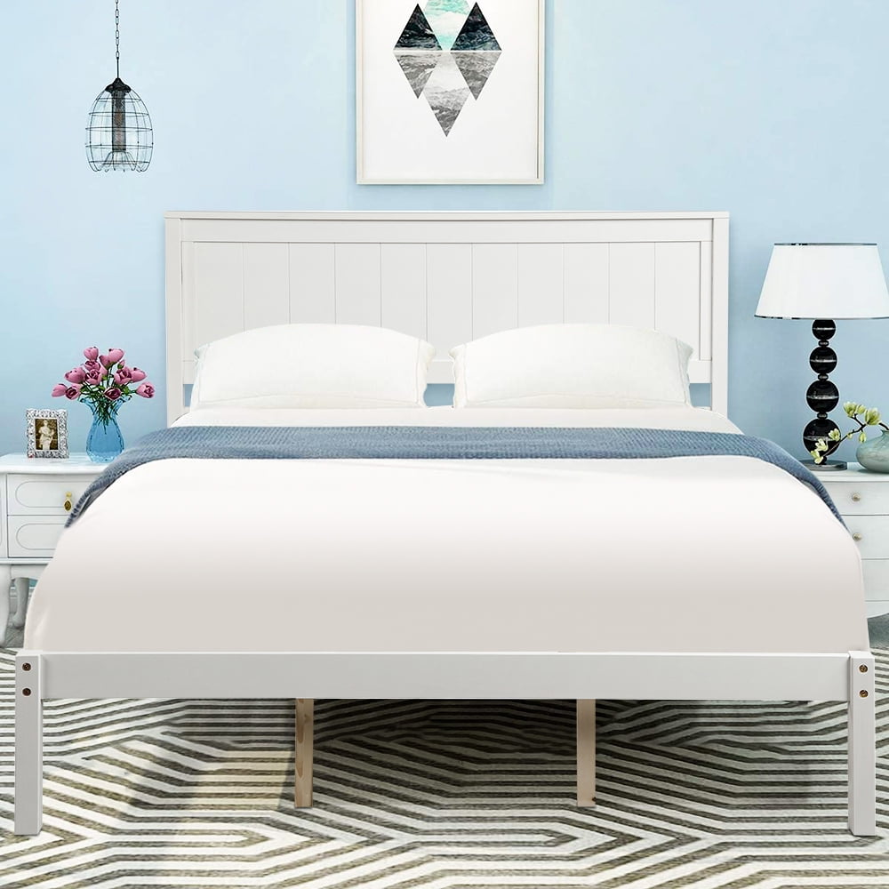 White Wood Bed Frames For Queen Size, Platform Bed Frame Queen White Wooden