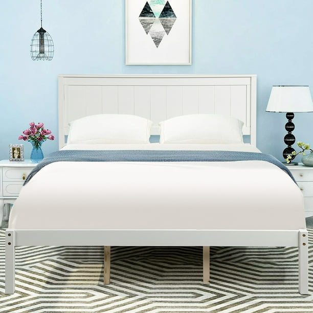 White Wood Bed Frames For Queen Size, Platform Bed Frame Queen White Wood Slats