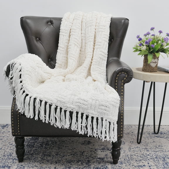 Home Soft Things Cable Tweed Throw - Antique White - 50" x 60"