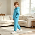 thumbnail image 5 of Toddler Boys Hoodie Set, Solid Color Soft Long Sleeve Top & Sweatpants, Cute Casual Outfit For Kids Sky Blue 1-2 Years, 5 of 9