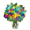 From You Flowers - One Dozen Wild Rainbow Colored Roses with Free Vase (Fresh Flowers)