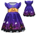 thumbnail image 2 of Girls' Dresses Kids Infant Fly Sleeves Cartoon Halloween Pumpkins Prints Custome Princess Dress Girls Casual Dresses,Size 6-7 Years, 2 of 4