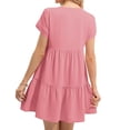 thumbnail image 4 of Summer Women V Neck Flowy Babydoll Dresses Short Sleeve Swing Shift Loose Casual Mini Dress, 4 of 5