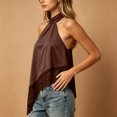 thumbnail image 4 of IUYRTFE Women's Halter Neck Satin Lace Trim Top Sleeveless Elegant Summer Flowy Blouse, 4 of 5