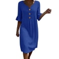 thumbnail image 2 of DYTTDG Women's V-Neck Button Down Midi Dress, Casual Loose Fit Ruffle Short Sleeve Tunic Dress with Pockets, 2 of 8