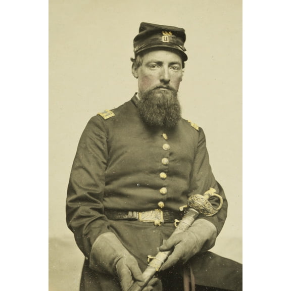 Print: Civil War Soldier, Union First Lieutenant Uniform, Sword