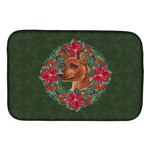 Carolines Treasures CK1522DDM Miniature Pinscher Poinsetta Wreath Dish Drying Mat