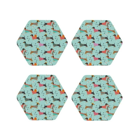 

Leather Coasters Set of 4 - Dachshund Dog Puppy No.1037 Lightweight Non-Slip Drink Coasters for Desk Anti-Scalding Desk Cup Coasters for Office Table Decor Hexagon