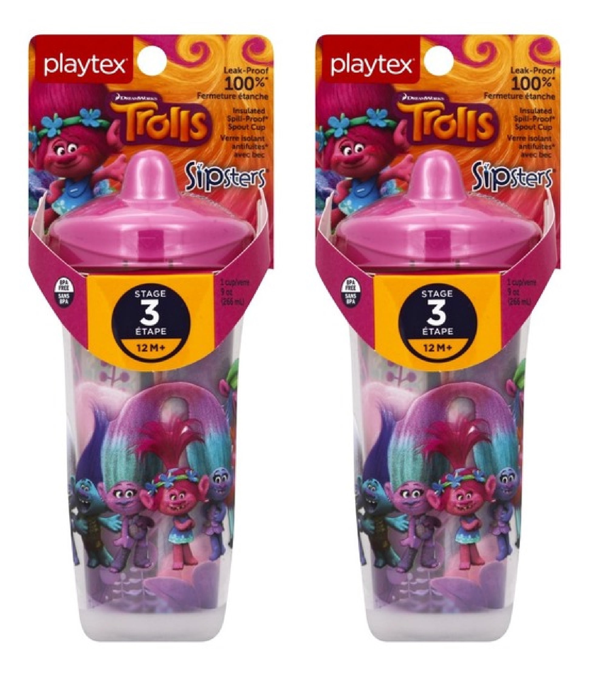Playtex Sipsters Stage 3 Trolls Insulated Spout Sippy Cup, 9 Oz (Color May  Vary)