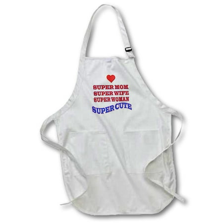 3dRose Super Mom, Super Wife, Super Woman, Super Cute. Best Mom. - Medium Length Apron, 22 by 24-inch, With Pouch