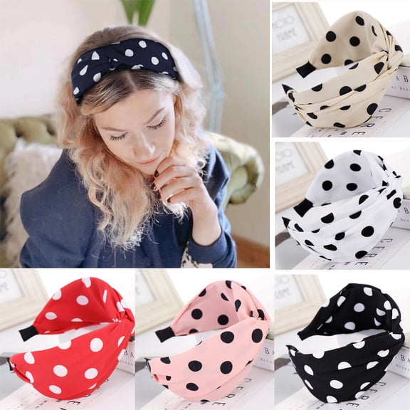 Wide Brim Hair Hoop, Bow Knot Polka Dot Printed Plastic Headband for Women, Non Marking Hair Accessories for Daily, Party, Yoga, and Swimming-White
