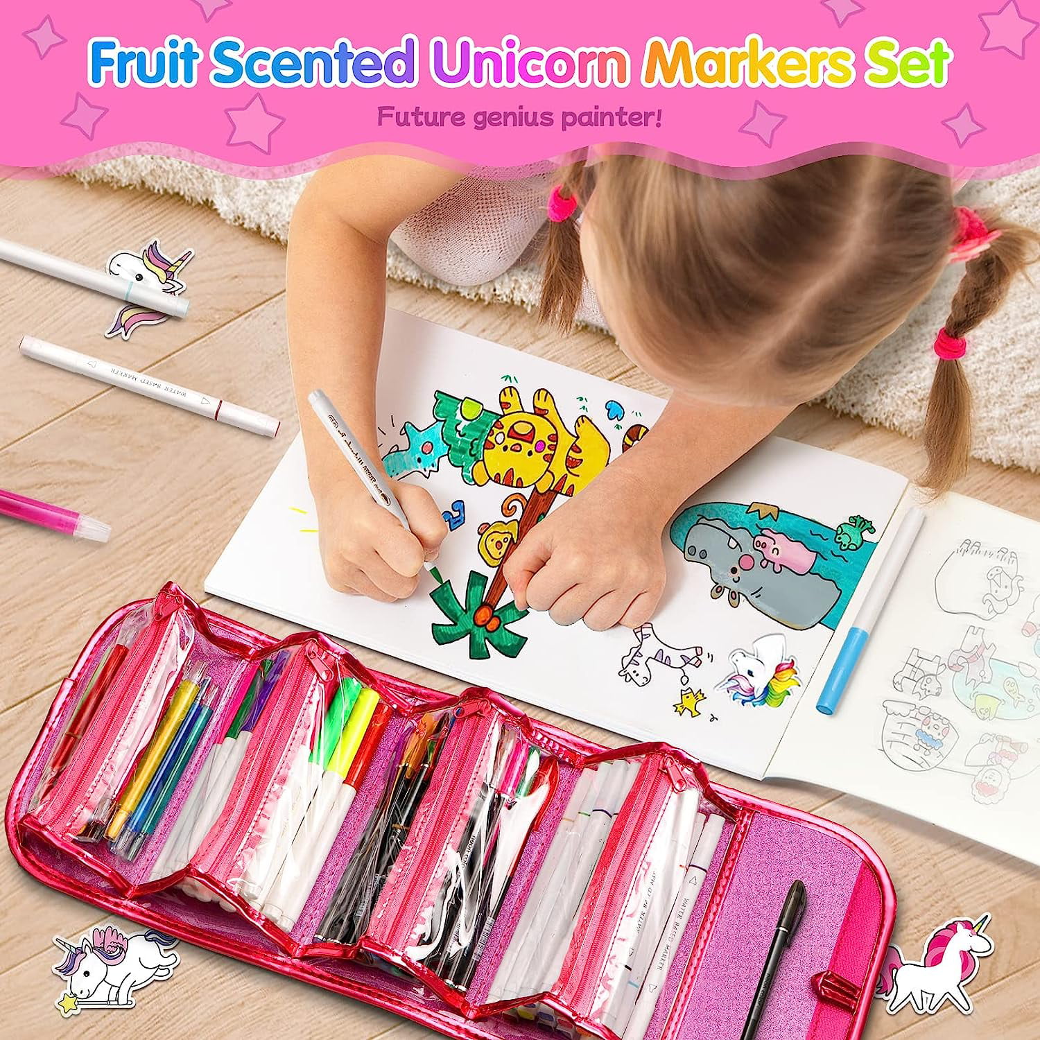 Unicorn Fruit Scented Markers Set 56 Pcs, Art Supplies for Kids 4