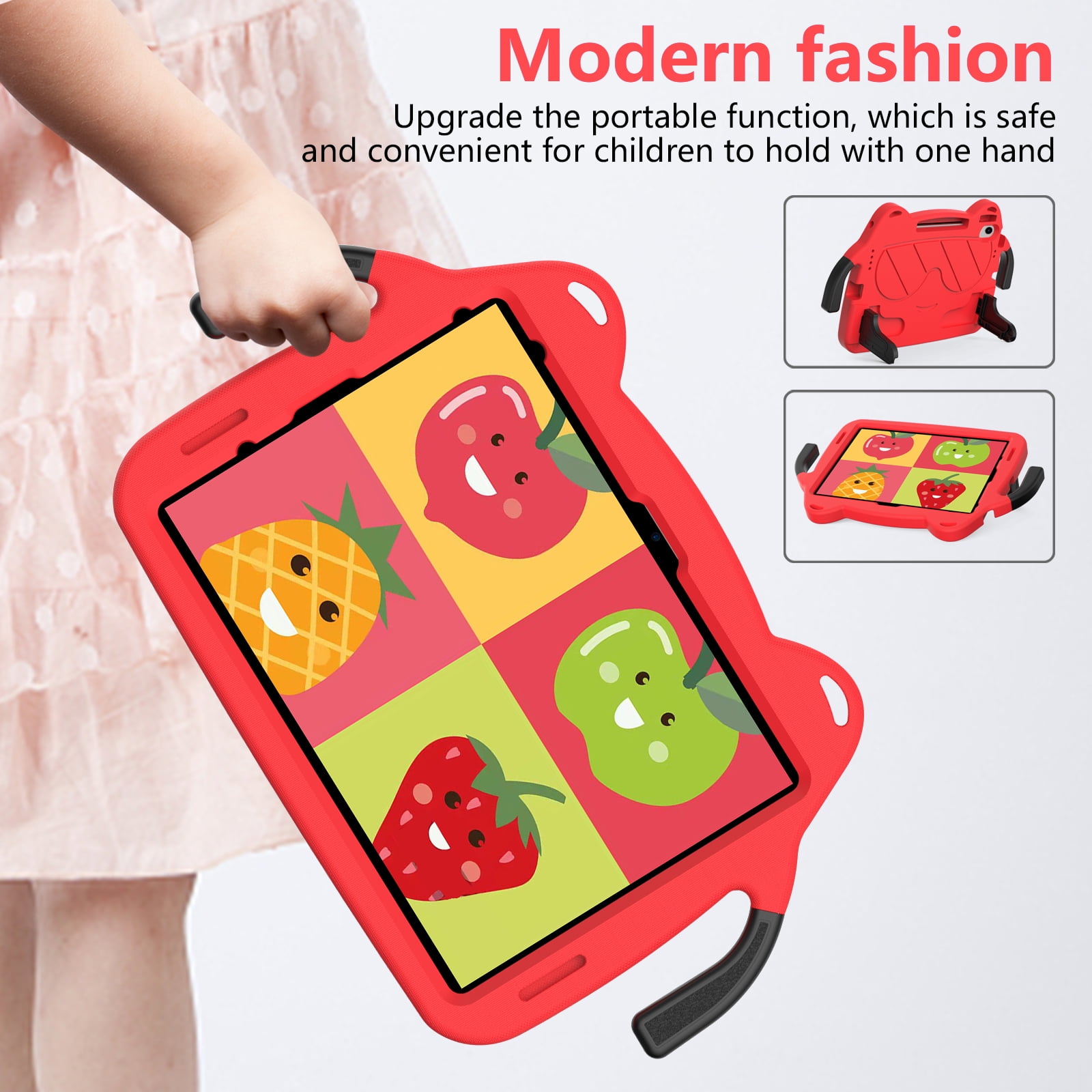 Dteck Cute Kids Case for iPad 10th Generation 10.9 Inch 2022 / iPad Air 5 / iPad Air 4 Silicone Child Proof Boys Girls Case with Built-in Pencil Holder Kickstand Handle Grip for 10.9 Inch iPad,Red