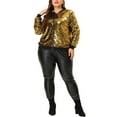 thumbnail image 2 of Agnes Orinda Women's Plus Size Metallic Jacket Sparkle Party Sequin Bomber Jackets 2X Gold, 2 of 7