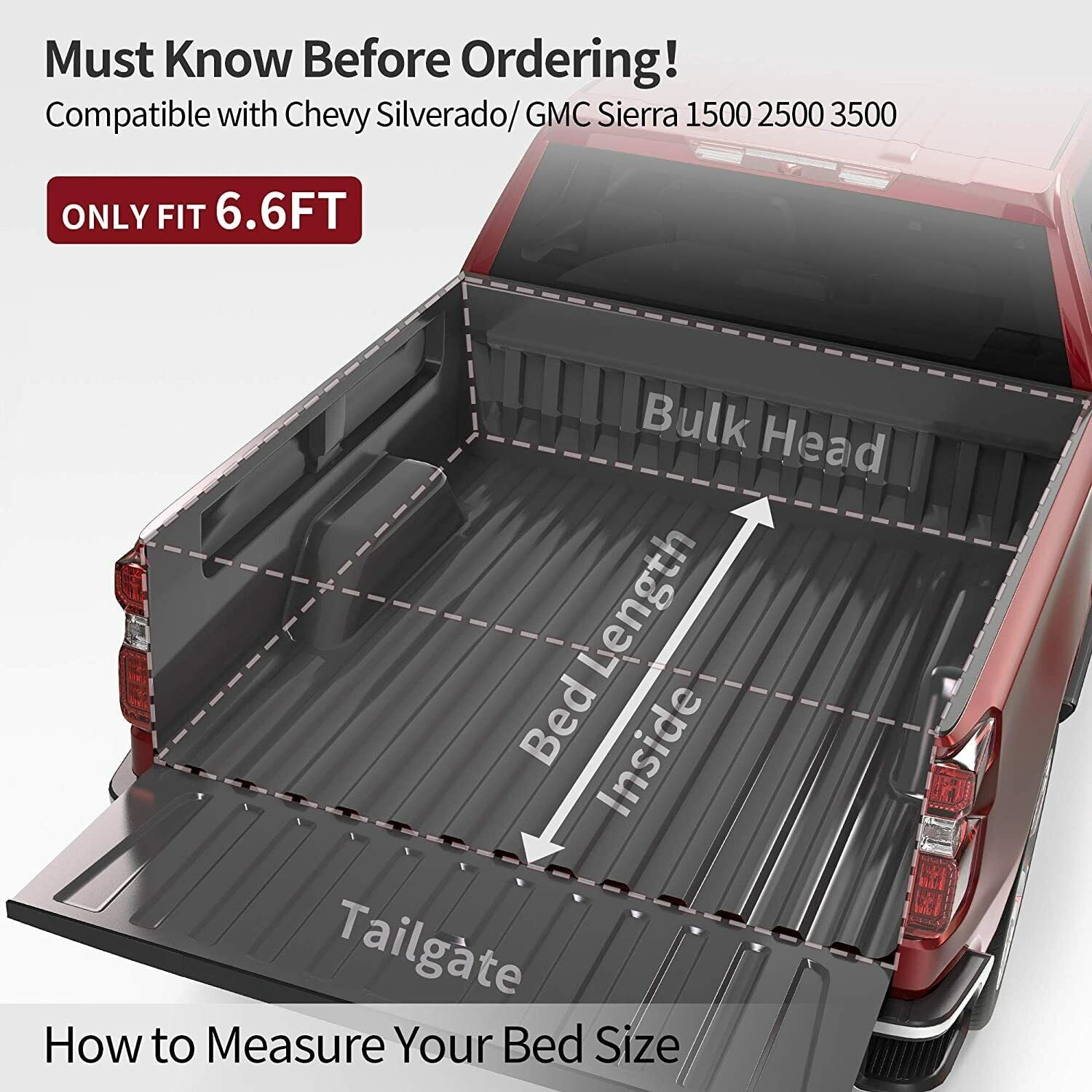 RVNI 6.6FT Tri-Fold Truck Bed Tonneau Cover for 2014-2019 Silverado Sierra 1500