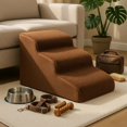 thumbnail image 5 of Pefilos 23" Dog Stairs for Small Pets with High-Density Sponge and Silicone Paw Prints, 3-Step Dog Ramp for Beds and Couch, Brown, 5 of 7