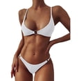 thumbnail image 2 of B91xZ Bikini Ensemble pour Femmes Col en V Nœud devant Rehausseur String Deux Pièces Maillot de Bain, Blanc L, 2 of 4