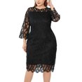 thumbnail image 3 of BSDJILFG Plus Size Dresses for Women Long Sleeve Crew Neck Mesh Embroidered Lace Sequin Short Mini Dresses Fall ,L-5XL, 3 of 5