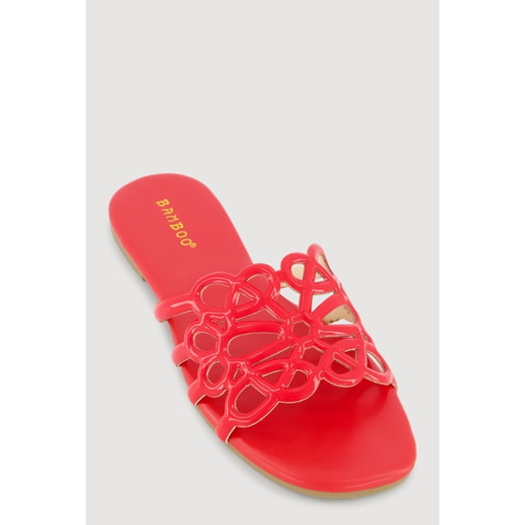 Women's Faux Leather Geometric Band Detail Slide Sandals