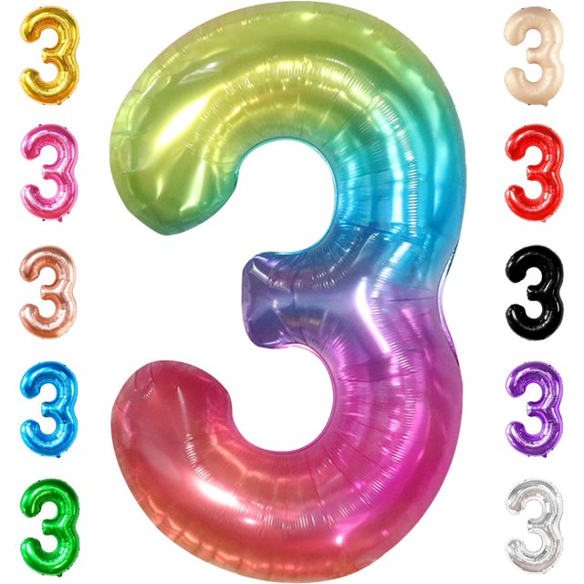 czcpp-, Giant Jelly Rainbow 3 Balloon Number - 40 Inch | Number 3 Balloon, 3rd Birthday Girl Decorations | 3rd Birthday Balloons, 3 Year Old Birthday Decorations Girl | 3 Balloons for Birthdays