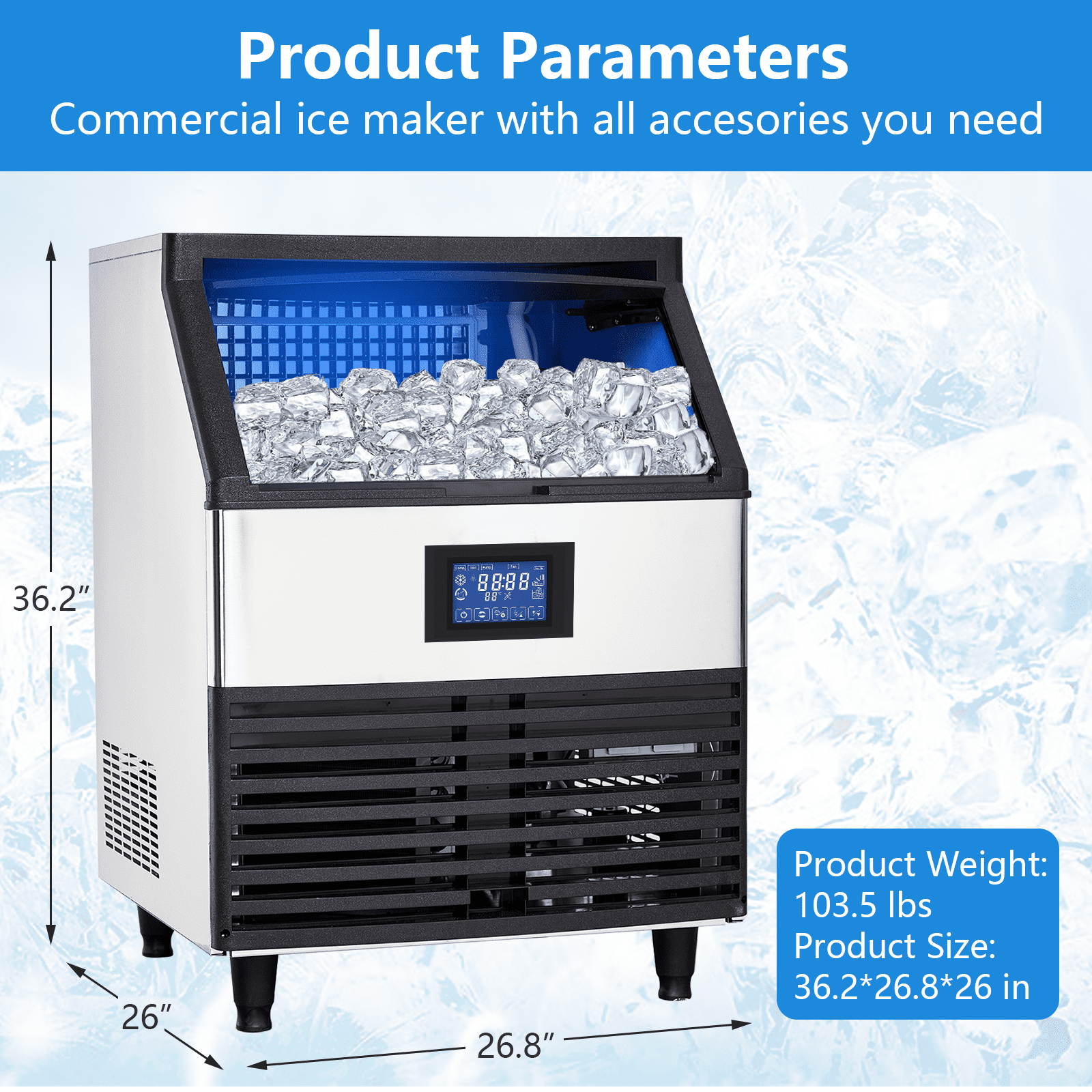 Commercial Ice Maker Machine 110LBS/24h 176LBS/24h 440LBS/24h, Freestanding Countertop Ice Makers for Home Bar Restaurant Café